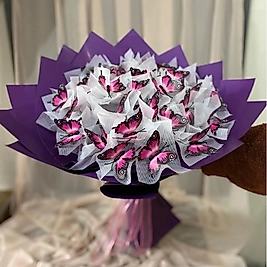 Işıklı Mor Kelebek Buketi