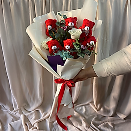 Yapay Çiçekli Teddy Buket