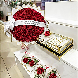 99 Güllü Gül & Çikolata Seti