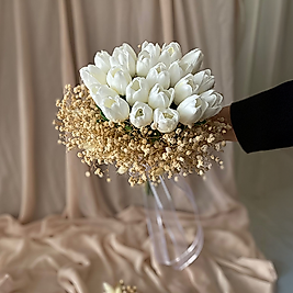 Şoklu Cipso Islak Lale Gelin Buketi