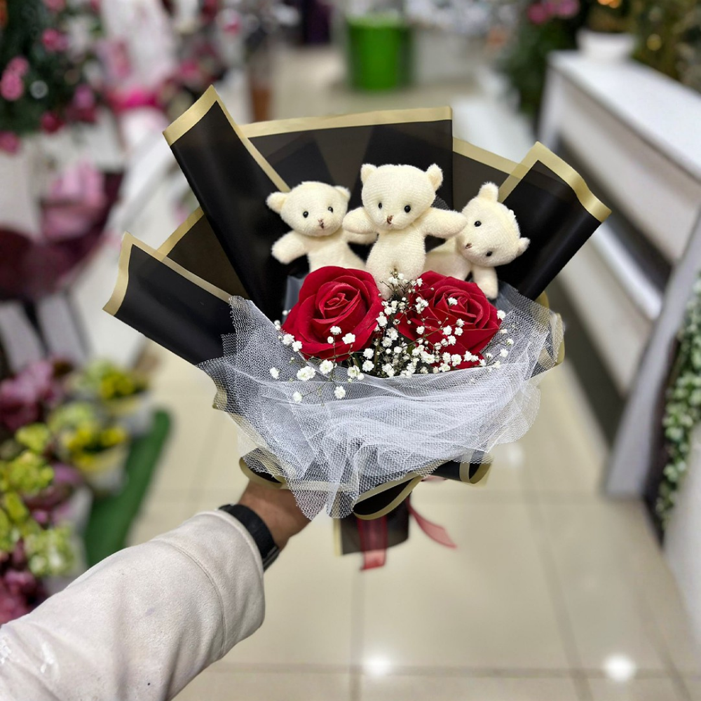 Ayıcıklı Kırmızı Gül Buketi