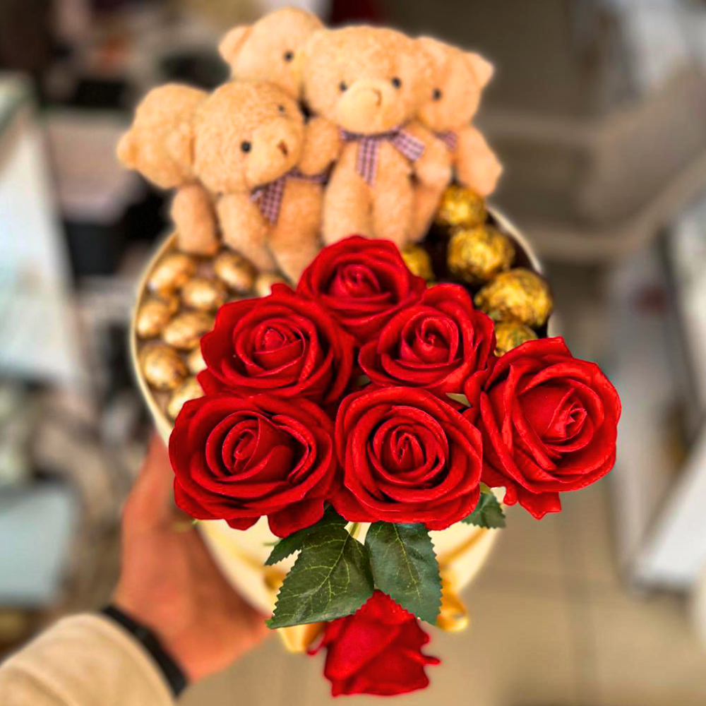 Ayıcıklı Kırmızı Gül & Çikolata Kutusu